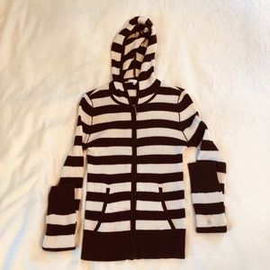 VINCE Brown / Cream Striped Zip-up Sweater